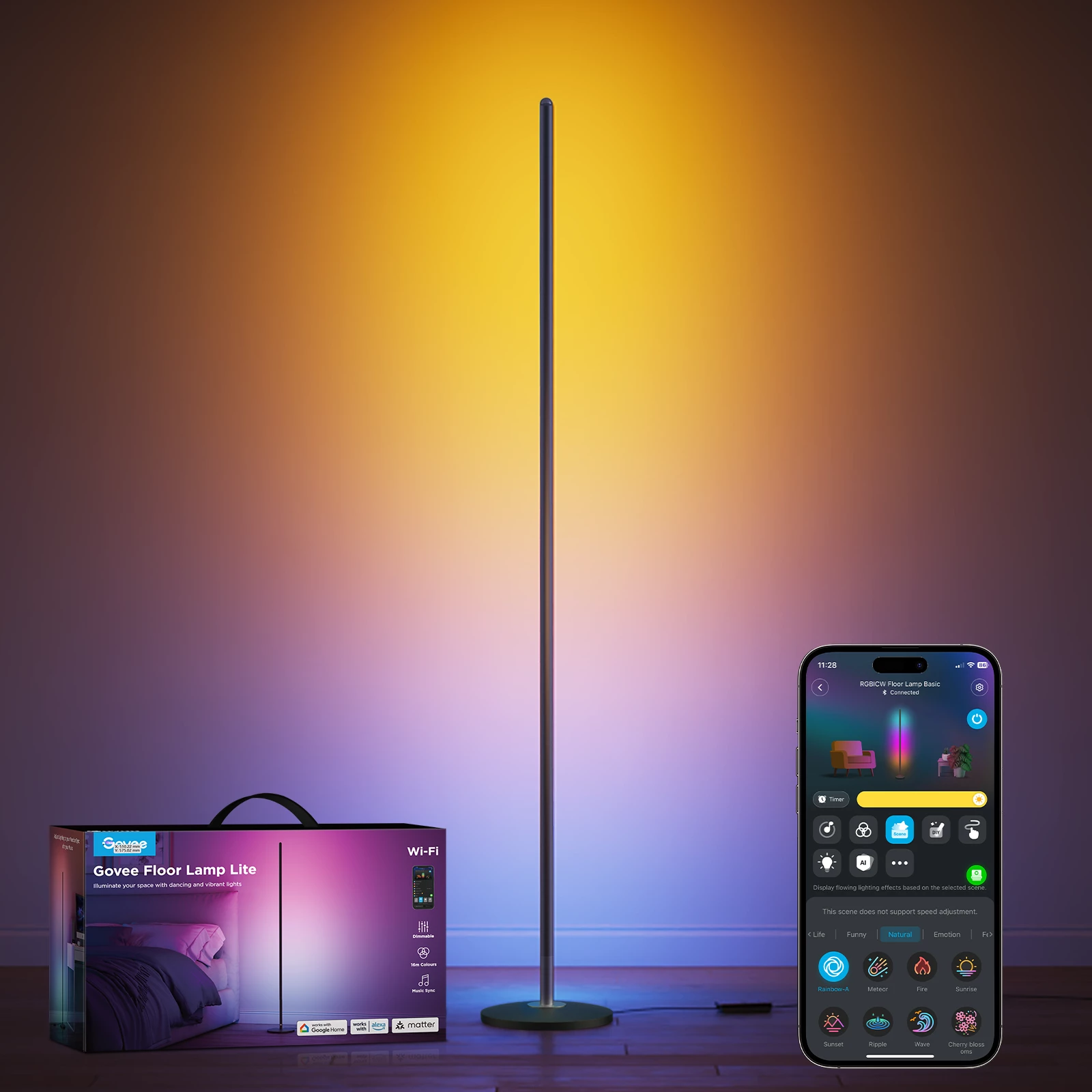 Lambader smart Govee Floor Lamp Lite, RGBICW, Wi‑Fi, 16 milion ngjyra