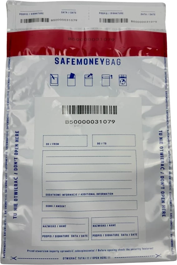 Zarf sigurie BESTPAK SAFEMONEYBAG, 260x370+35 mm B4, 100 copë, Transparent