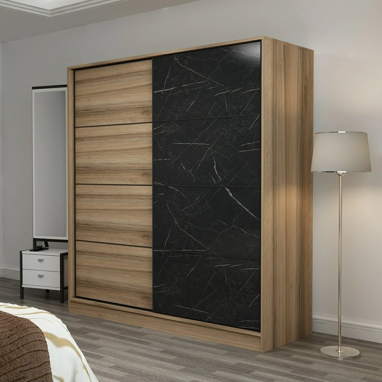 Dollap garderobe, ngjyrë dore dhe e zezë, Skye Decor, 180x190x52 cm