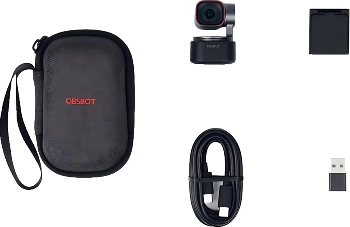 Webkamerë OBSBOT Tiny 3 4K, gimbal 2-aksësh, AI Tracking 2.0, 3 mikrofonë, USB-C, e zezë/gri (set me montim dhe kabllo)