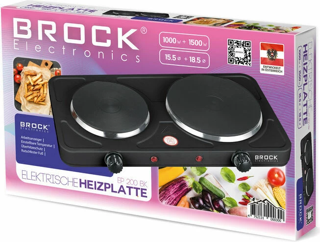 Pllakë elektrike e dyfishtë Brock EP 200 BK 2500 W, e zezë