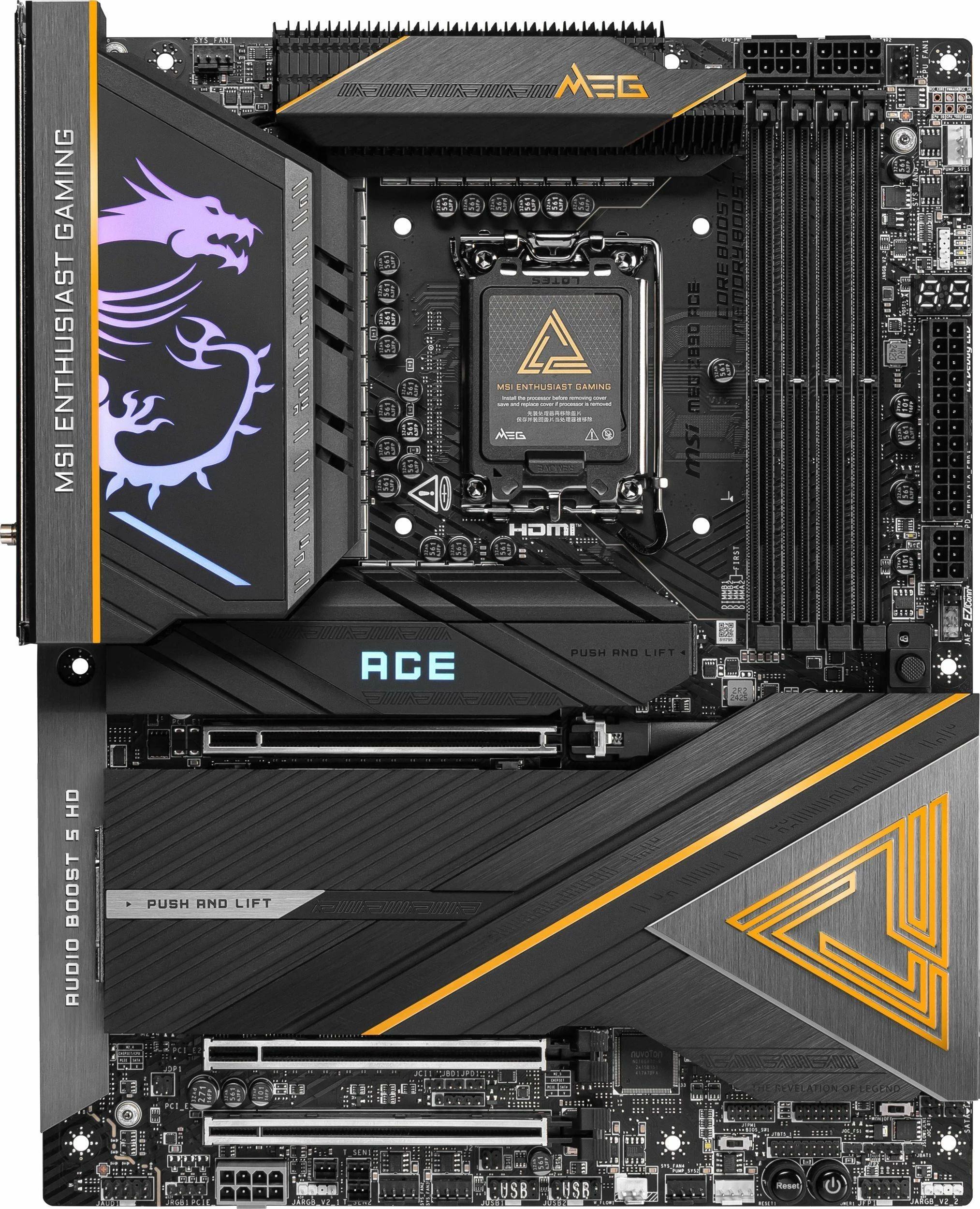 Pllakë amë MSI MEG Z890 ACE, ATX, Intel Z890, DDR5 deri 256GB, PCIe 5.0, Wi‑Fi 7, 10G LAN, Thunderbolt 4, zi/ari, set me antenë Wi‑Fi