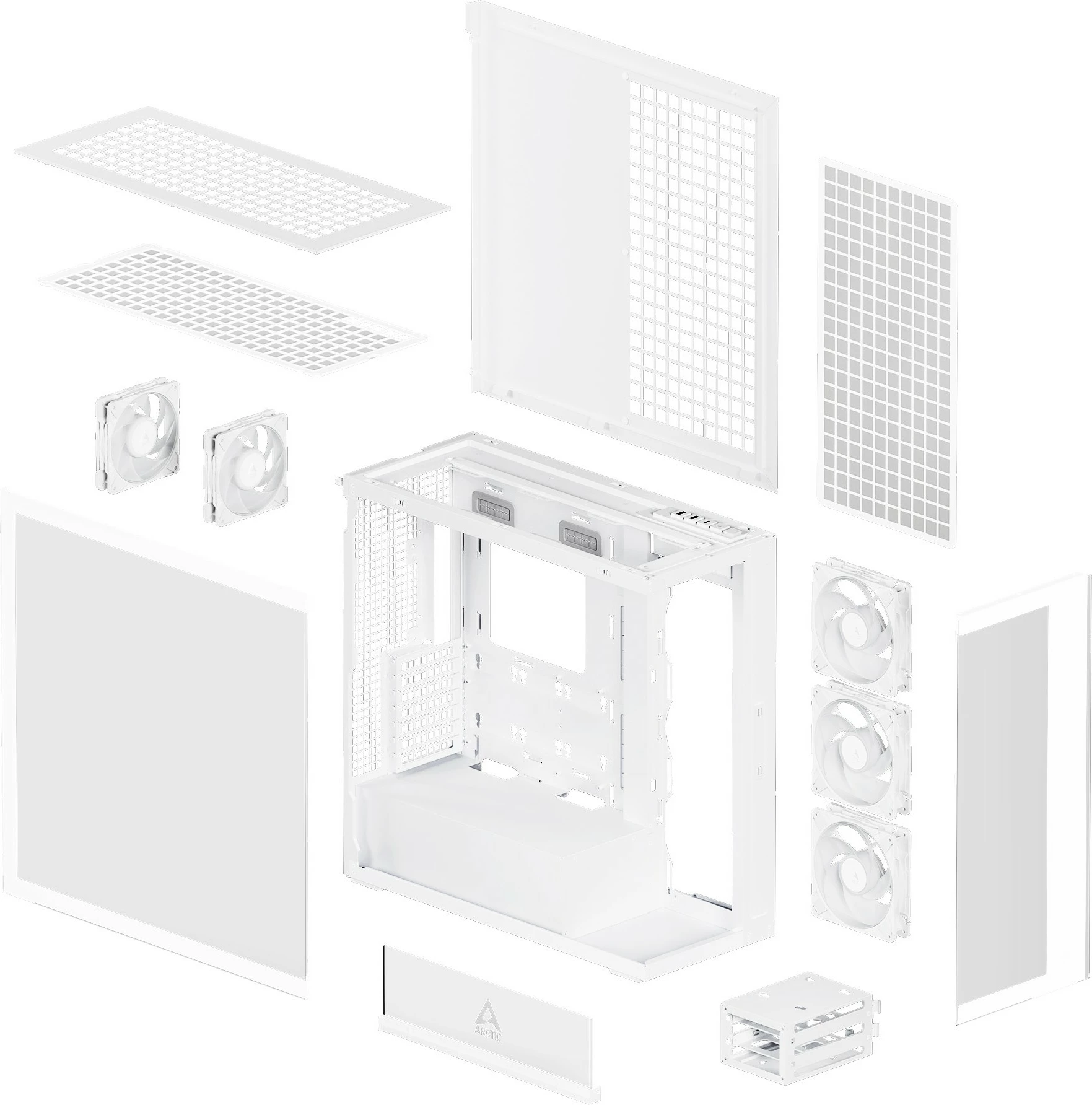 Kasë ARCTIC Xtender, Midi Tower, xham i temperuar, RGB, e bardhë