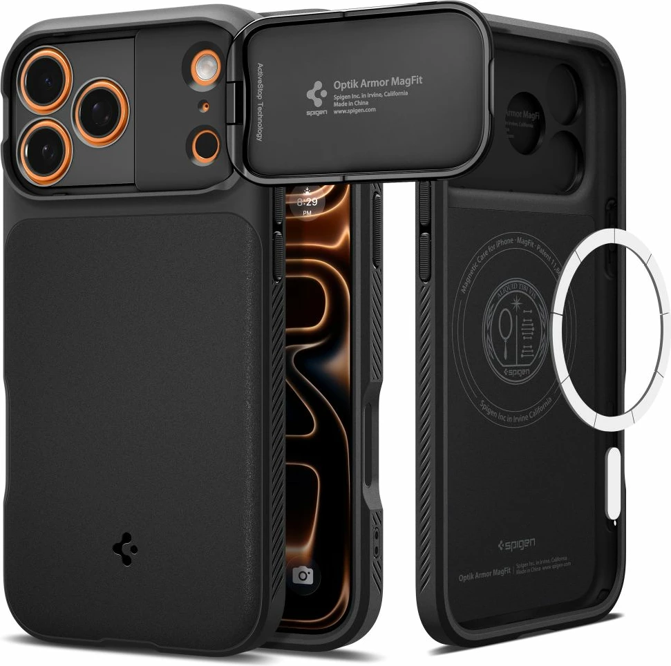 Mbështjellës Spigen Optik Armor MagSafe për iPhone 17 Pro / iPhone 17 Pro Max, i zi, 1 copë