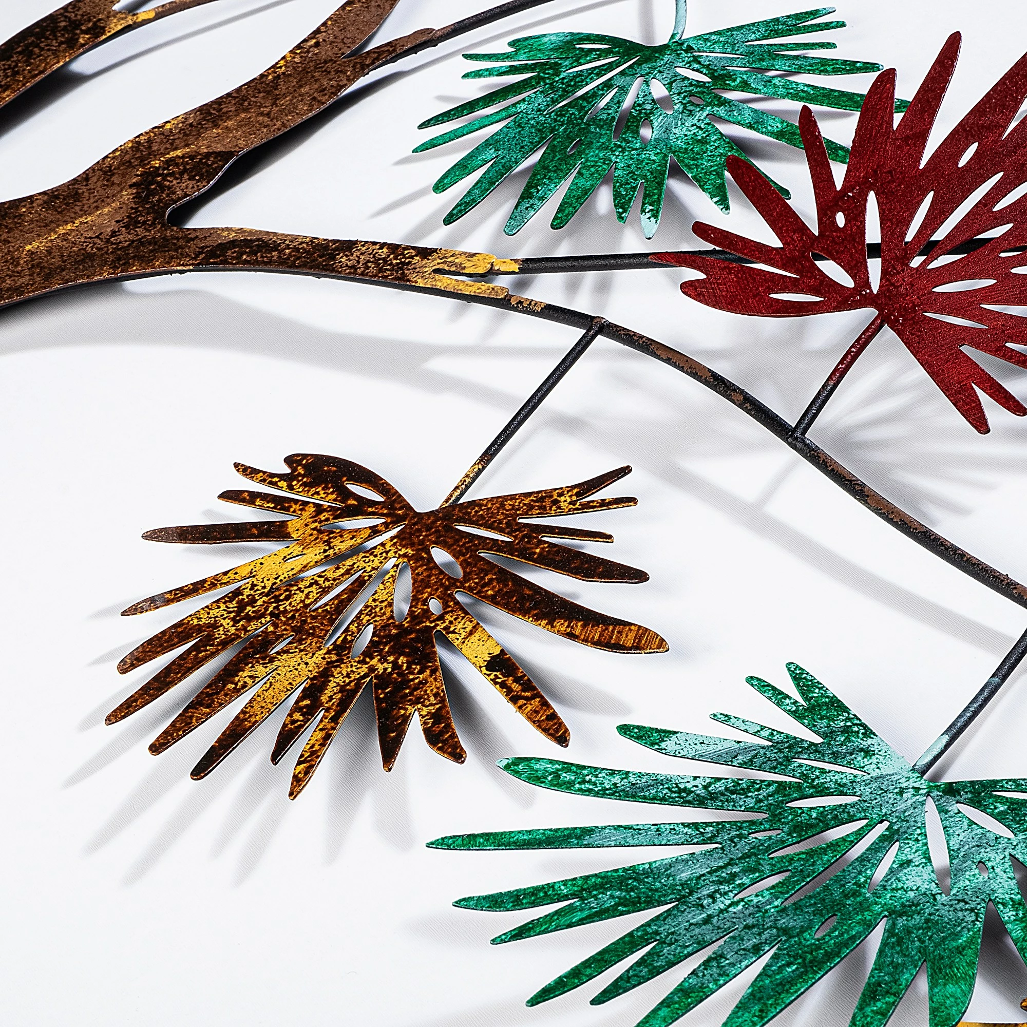 Aksesor dekorativ metalik për mur, Wallity, gjethe panje, ngjyrë e gjelbër, e kuqe