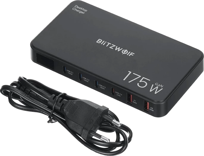 Stacion karikimi Blitzwolf BW-S30, 6-në-1, 4xUSB-C + 2xUSB-A, 175W, i zi