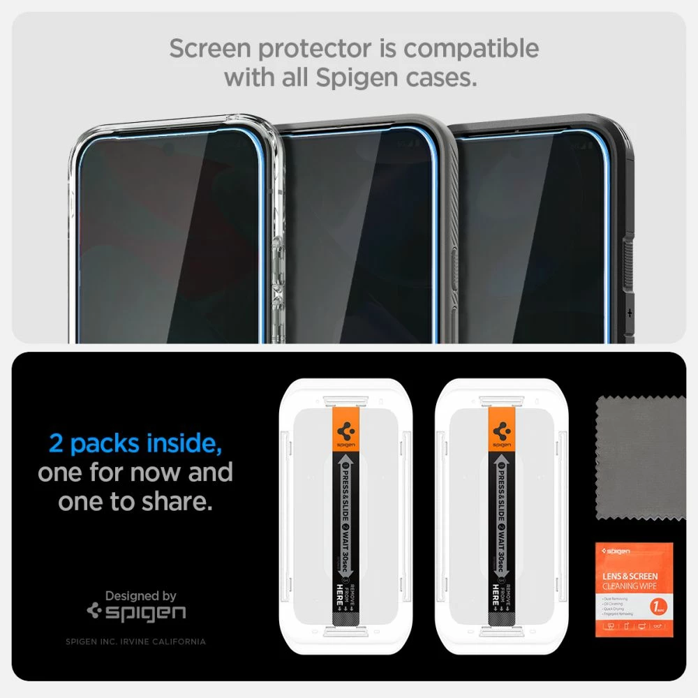 Xham mbrojtës Spigen Glas.TR EZ Fit Privacy për Google Pixel 9 Pro XL, 2 copë