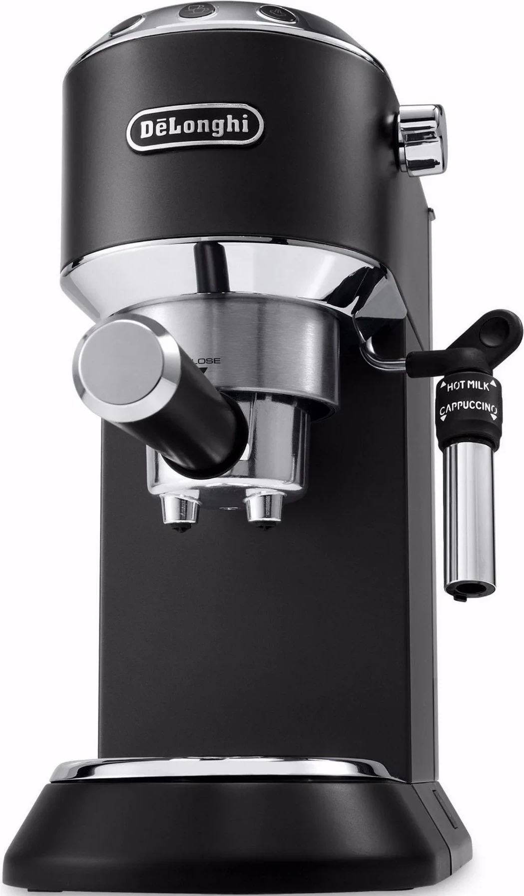 Aparat kafeje DeLonghi Dedica EC685.BK, 15 bar pompë espresso, 1300 W, sistem kapuçino, përkrahje kapsula ESE, metal, i zi