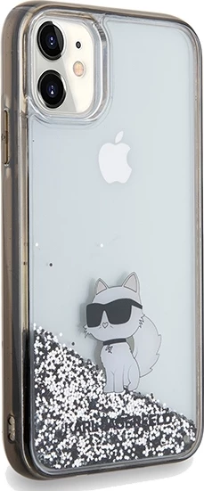 Mbështjellës Karl Lagerfeld Liquid Glitter Choupette për iPhone 11/XR, Transparent, Silver