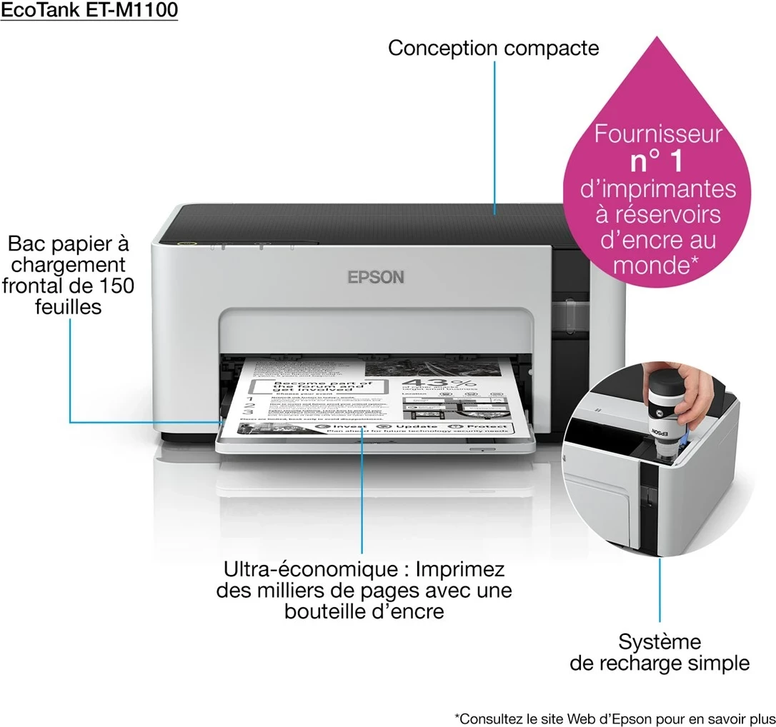 Printer Epson EcoTank M1100, Inkjet, A4, i zi