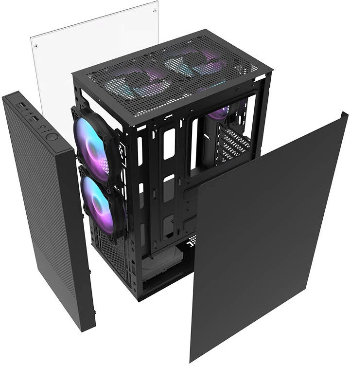 Kasë Darkflash A290 me 3 ventilatorë, Middle Tower, xham i temperuar, e zezë