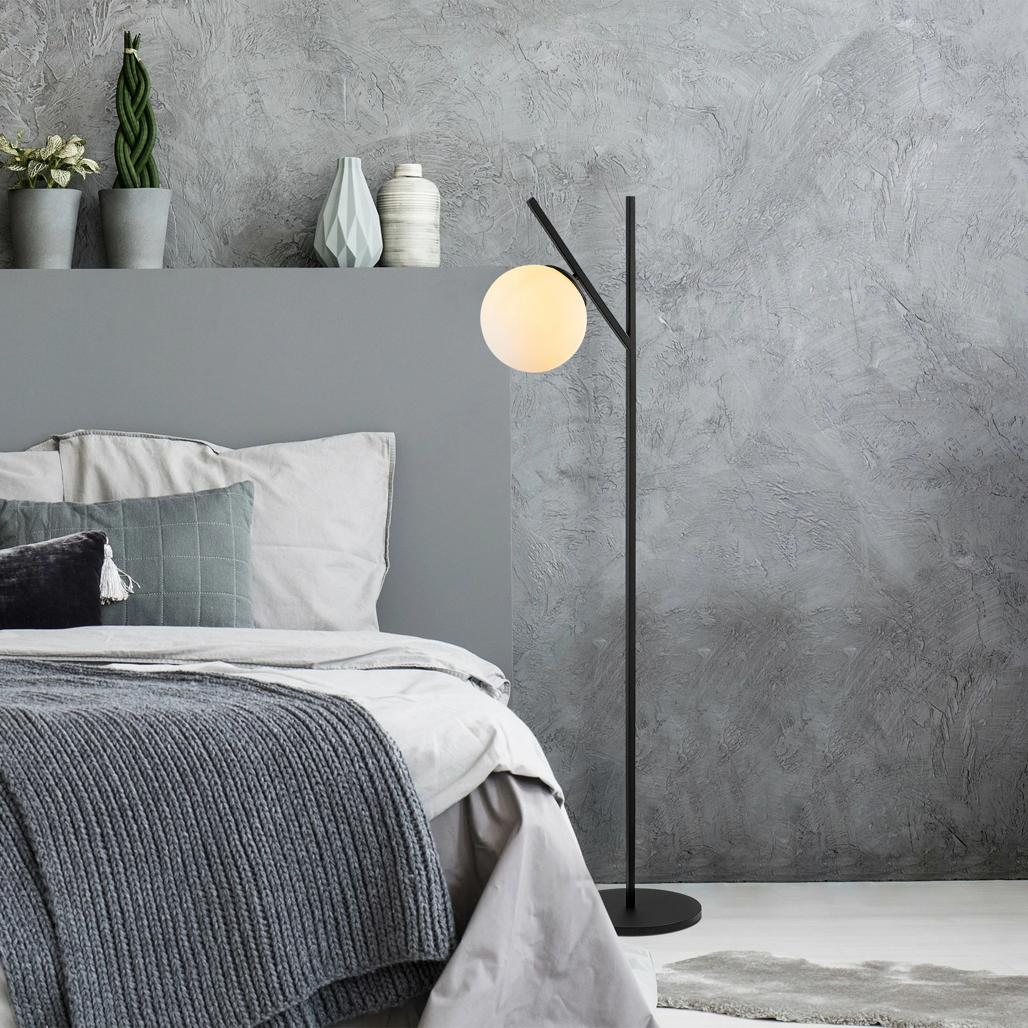 Llambë dyshemeje Opviq, Fork - 13026, ngjyrë e zezë/krem