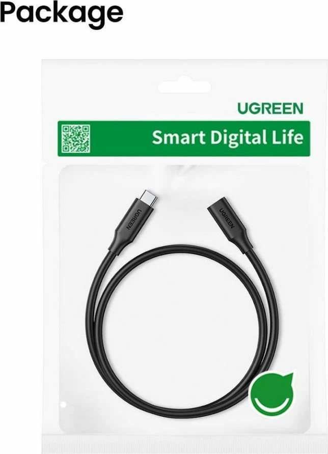 Kabllo zgjatuese USB-C Ugreen US353 (UGR985BLK) 1m, USB 3.1, 100W, 10Gbps, 4K/60Hz, e zezë