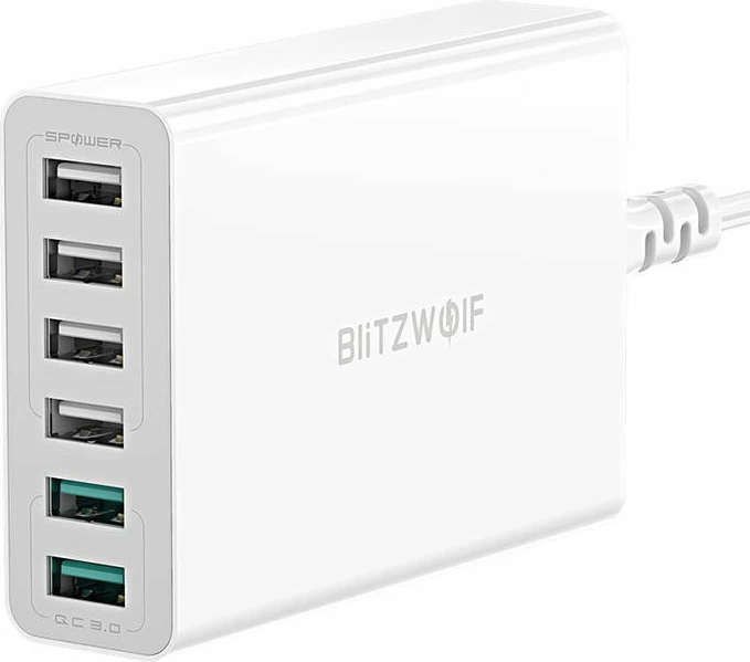 Karikues BlitzWolf BW-S15, 6x USB, QC 3.0, 60 W, i bardhë