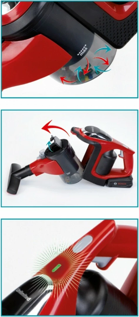 Lodër fshesë me korrent Klein Bosch Unlimited, për fëmijë, e kuqe/zezë/argjend