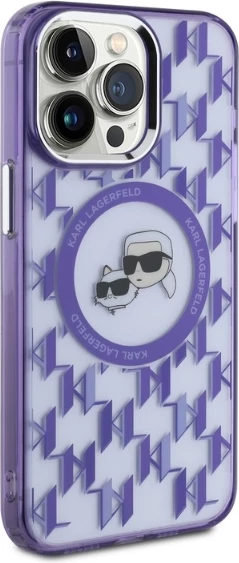 Mbështjellës Karl Lagerfeld IML Monogram Karl & Choupette Head MagSafe për iPhone 15 Pro Max, vjollcë