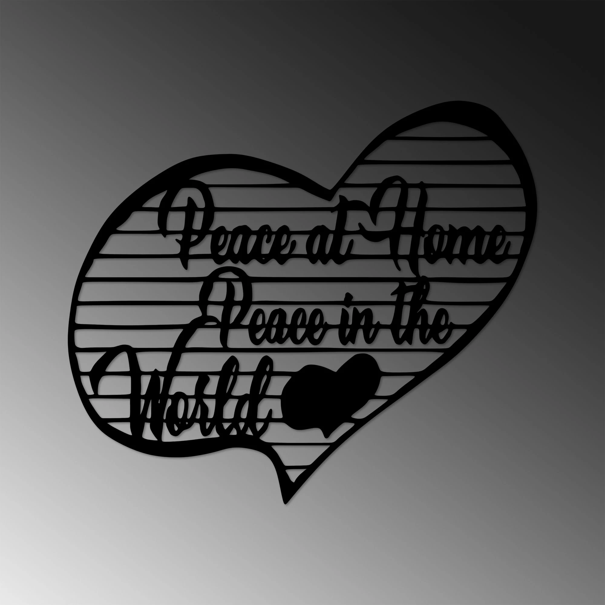 Aksesor dekorativ metalik për mur, Peace at Home Peace in the World, ngjyrë e zezë, 58x68cm