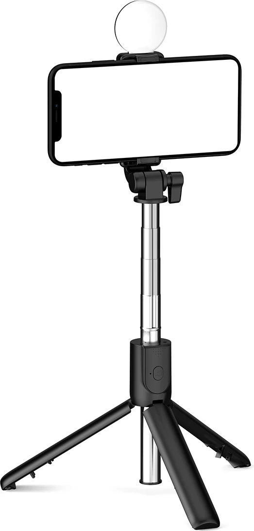 Selfie stick Hurtel WH1YXS tripod teleskopik 1m me llambë LED, mbajtëse telefoni, e zezë