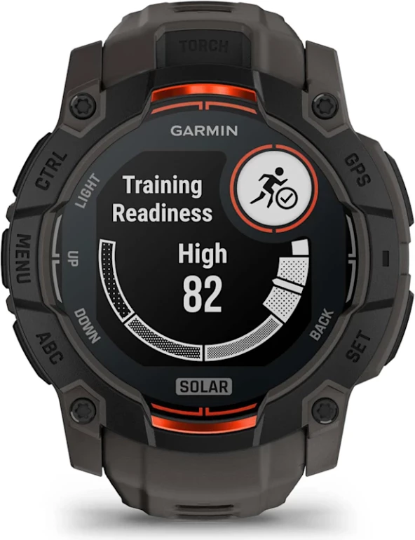 Smartwatch Garmin Instinct® 3 Solar, Black with Charcoal Silicone Strap, 50 mm