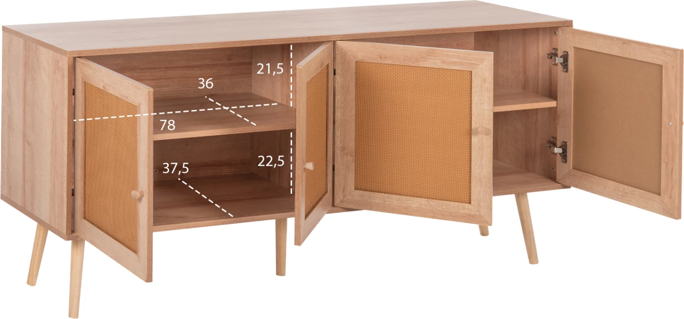 Bufe COLM FH9440.11 melaminë me ratan sintetik në 4 dyer 160x39,5x71H cm