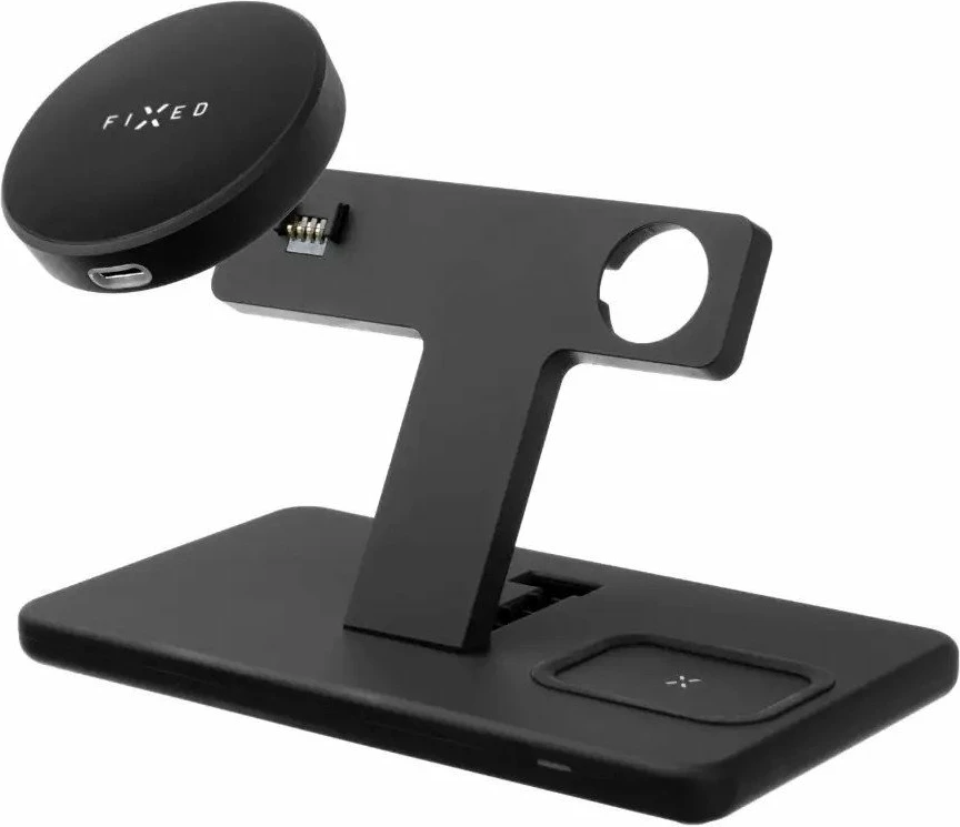 Stacion karikimi pa kabllo Fixed MagPowerstation FIXMPOS-BK 3-në-1 15W MagSafe/Qi, e zezë