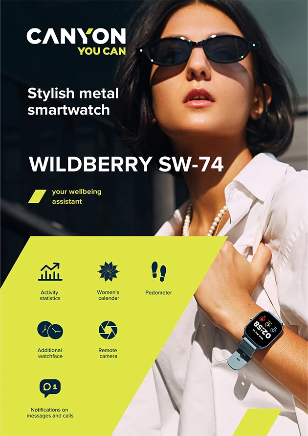 Smartwatch CANYON Wildberry SW-74 1.3\" TFT Full Touch IP67, e zezë