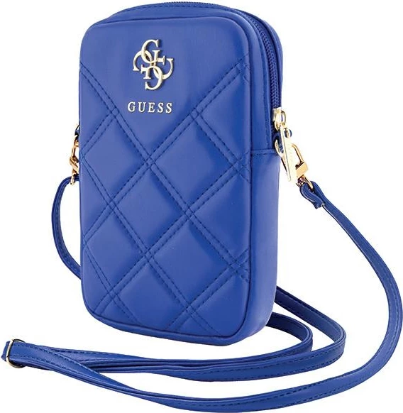 Mbështjellës për celular Guess Zip Quilted 4G, lëkurë artificiale, kaltër