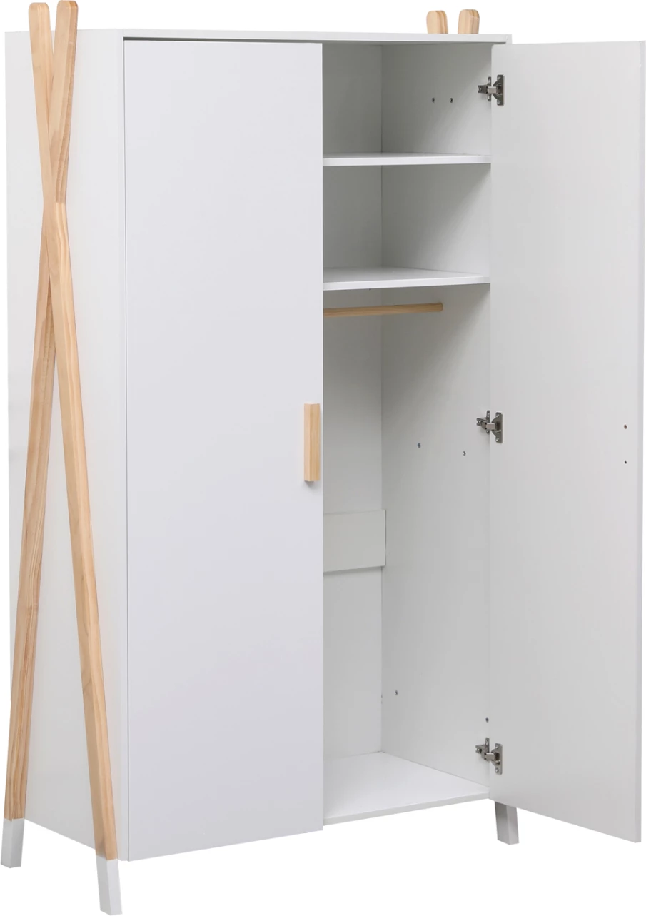 Dollap për fëmijë PASCHAL, ngjyrë e bardhë, këmbë prej druri pishe, 96x44x170cm