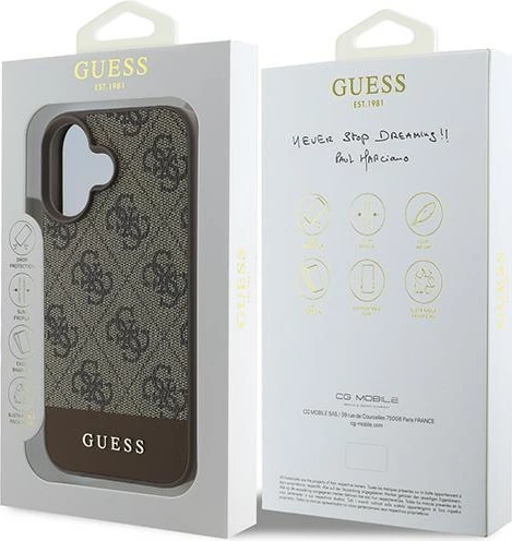 Mbështjellës Guess 4G Bottom Stripe për iPhone 16 Plus 6.7", Kafe