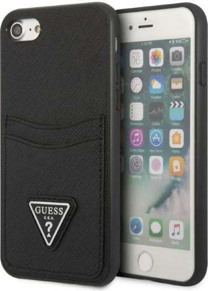 Mbështjellës Guess GUHCI8PSATPK për iPhone 7/8/SE 2020/SE 2022, hardcase, me hapësirë për kartela, i zi