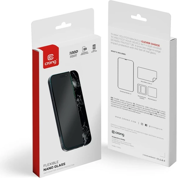 Xham mbrojtës hibrid CRONG Nano Glass 100D për iPhone 16 Pro