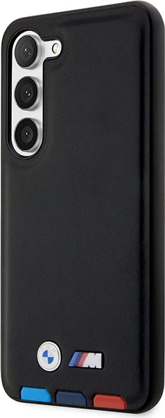 Mbështjellës BMW Leather Stamp Tricolor për Samsung Galaxy S23+, lëkurë, e zezë