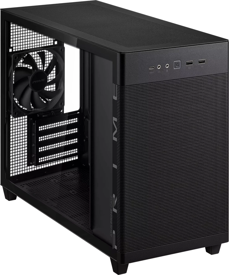 Kasë ASUS Prime AP201 MicroATX, tempered glass, 33 L, mbështetje radiator 360 mm, e zezë