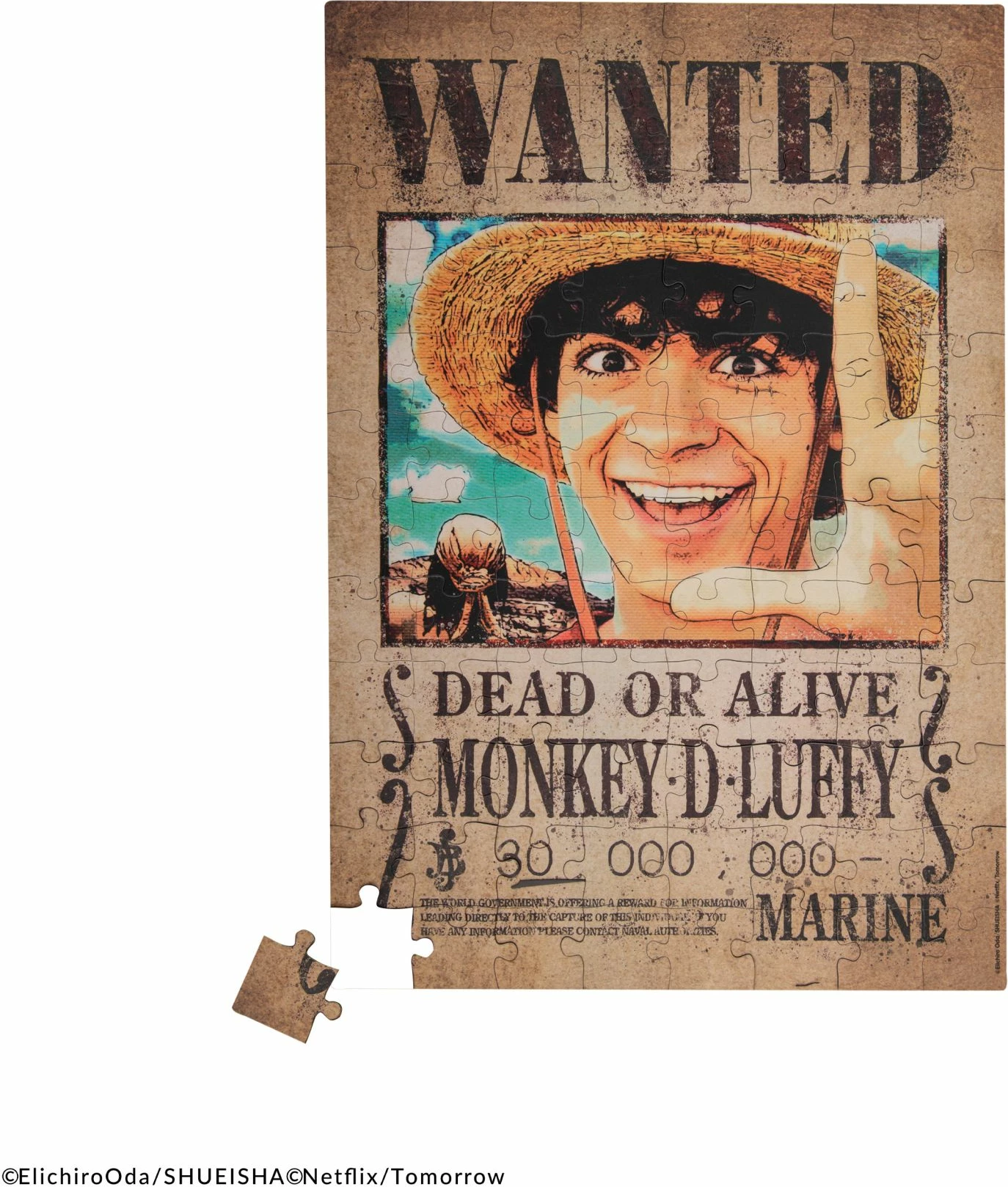 Puzzle magnetik Cinereplicas One Piece Wanted Luffy A4, 96 copë, 29×20 cm