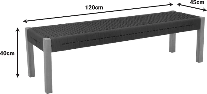 Stol Uma dru teak dhe litar pe, ngjyrë e zezë, 120x45x40cm