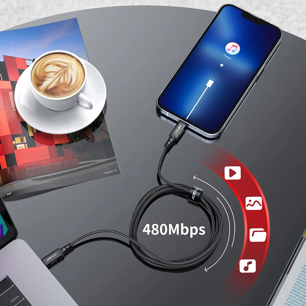 Kabllo Acefast C4-01, USB-C në Lightning, 1.8m, 30W, e zezë