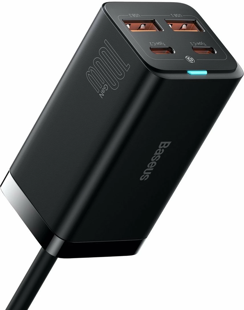 Karikues rrjeti Baseus GaN3 Pro CCGP000101 100W 2x USB-A + 2x USB-C me kabllo 1.5 m, i zi