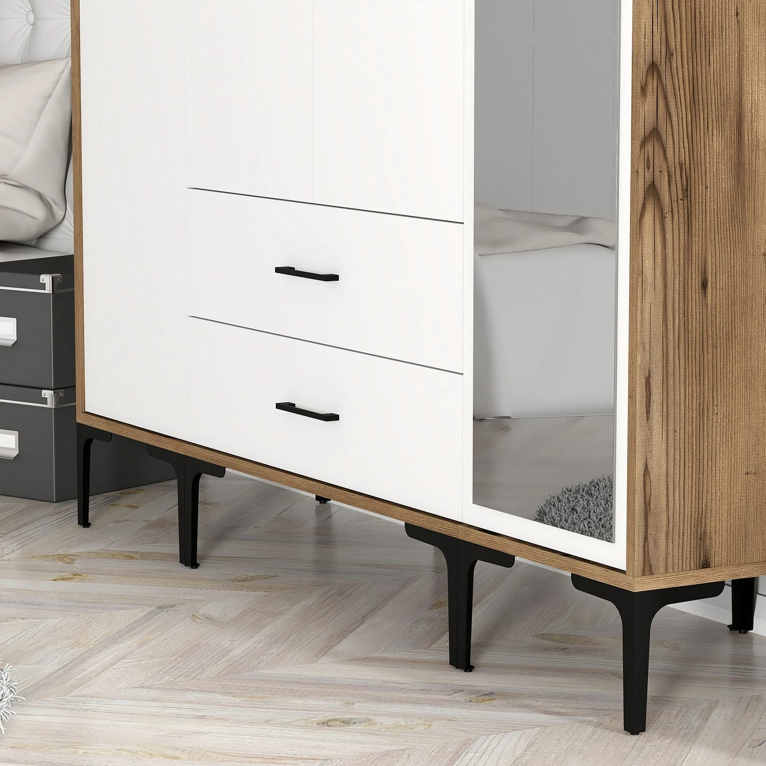 Dollap Skye Decor, ngjyrë arre dhe e bardhë, Kumsal STR