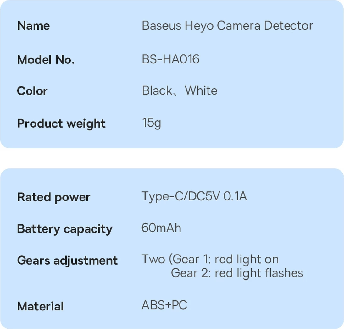 Detektor kamerash të fshehura Baseus Heyo FMHY000001, i zi