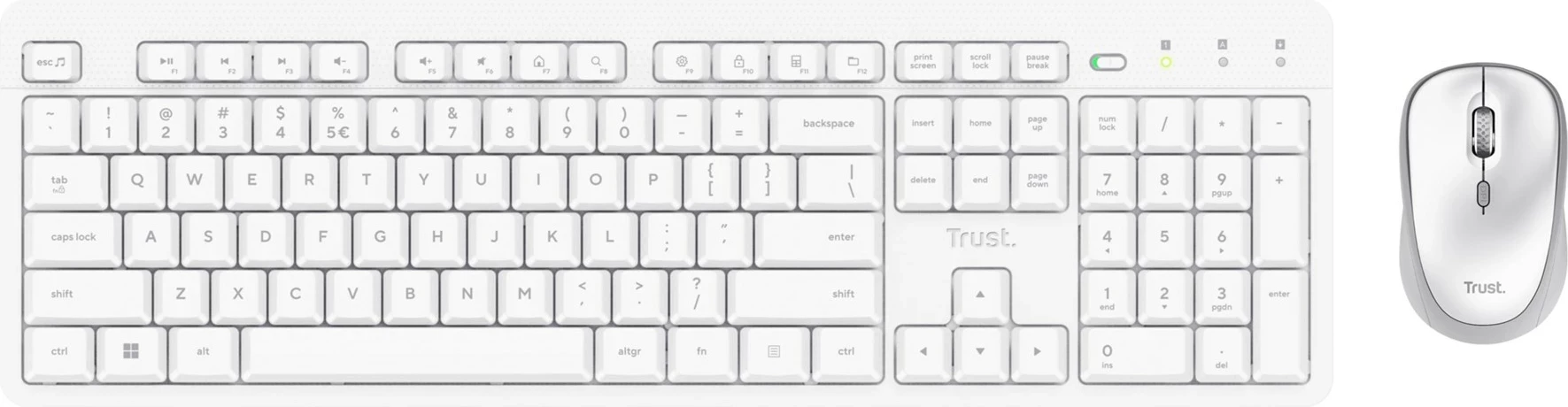 Set tastierë me maus Trust Ody II, Wireless, QWERTY US, Bardhë
