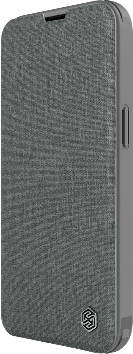 Mbështjellës Nillkin Qin Cloth Pro Case për iPhone 14 Plus, me kapak dhe mbulesë kamere, Gri
