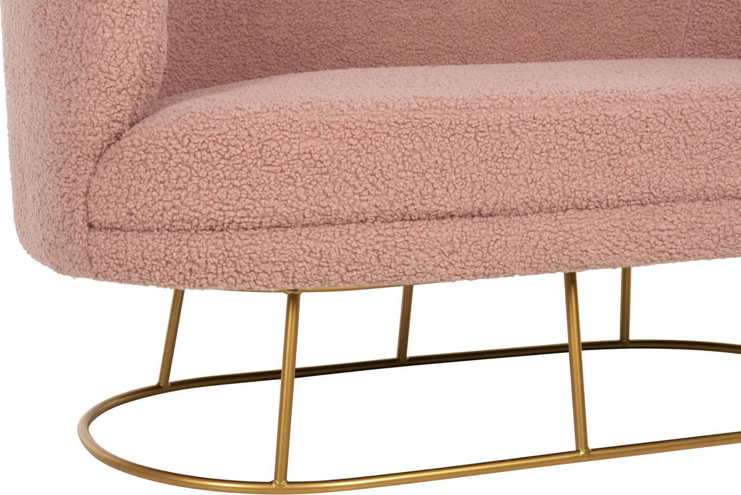 Divan 2-vendësh ARIEN FH8492.22 ngjyrë rozë e zbehtë boucle dhe bazë metali ari 130x75x85Hcm