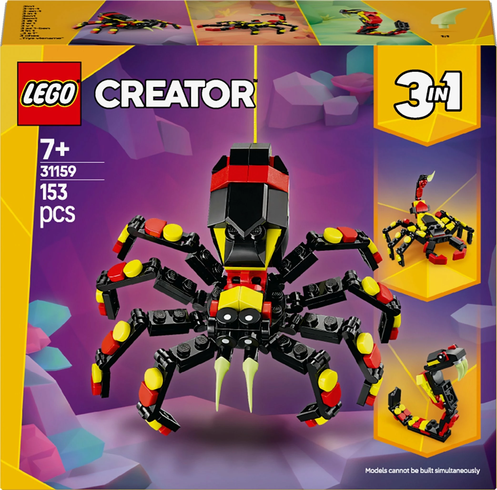 Set LEGO Creator 3-në-1 Wild Animals Amazing Spider 31159, 153 copë