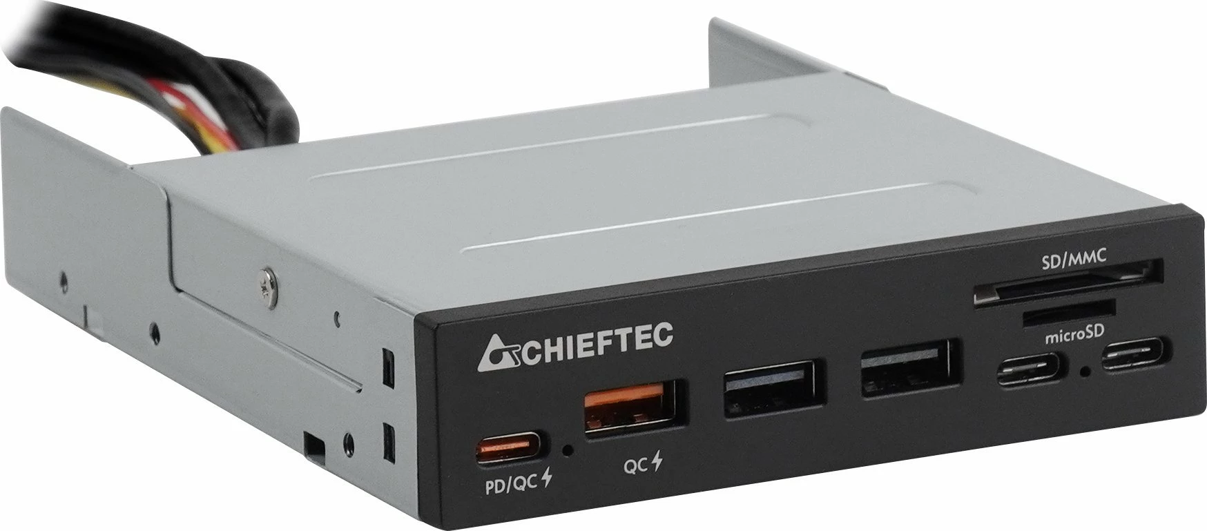 Panel front I/O Chieftec CRD-908H, 3.5\", 3x USB-A + 3x USB-C, lexues SD/MicroSD, e zezë