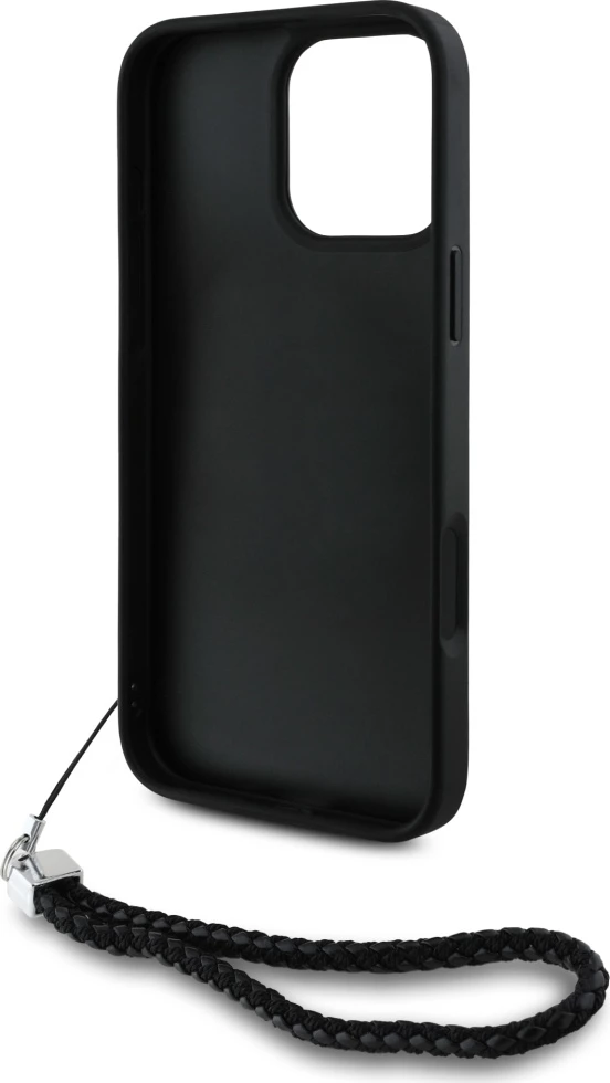 Mbështjellës Karl Lagerfeld Quilted Initial Logo & Chain Strap për iPhone 16 Pro, i zi