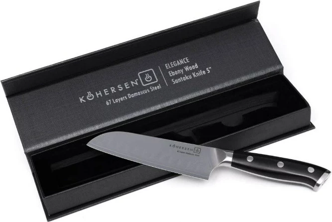 Thikë Santoku Kohersen Elegance Ebony Wood, 12.7 cm, çelik Damascus