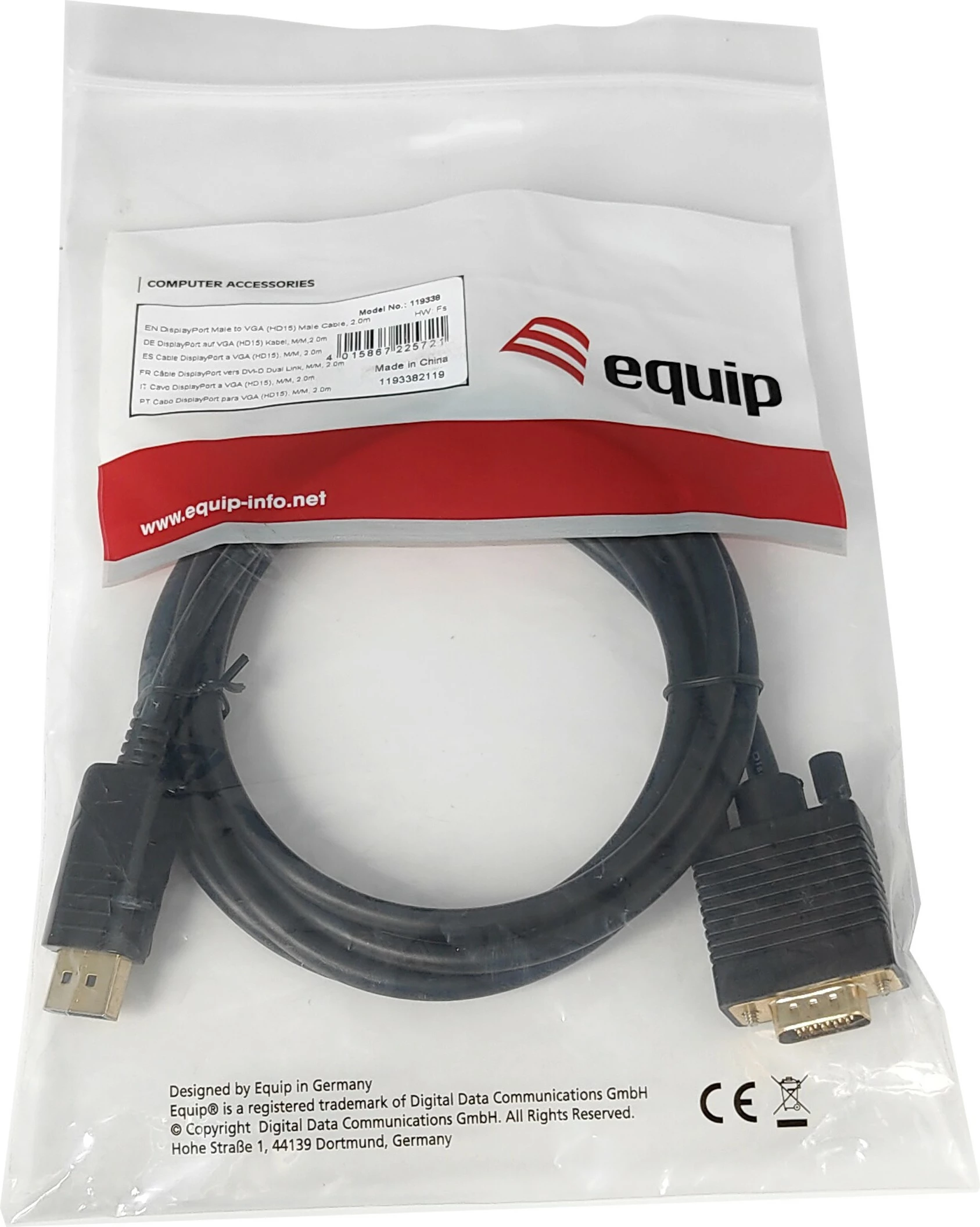 Kabllo DisplayPort në VGA Equip 2m, e zezë