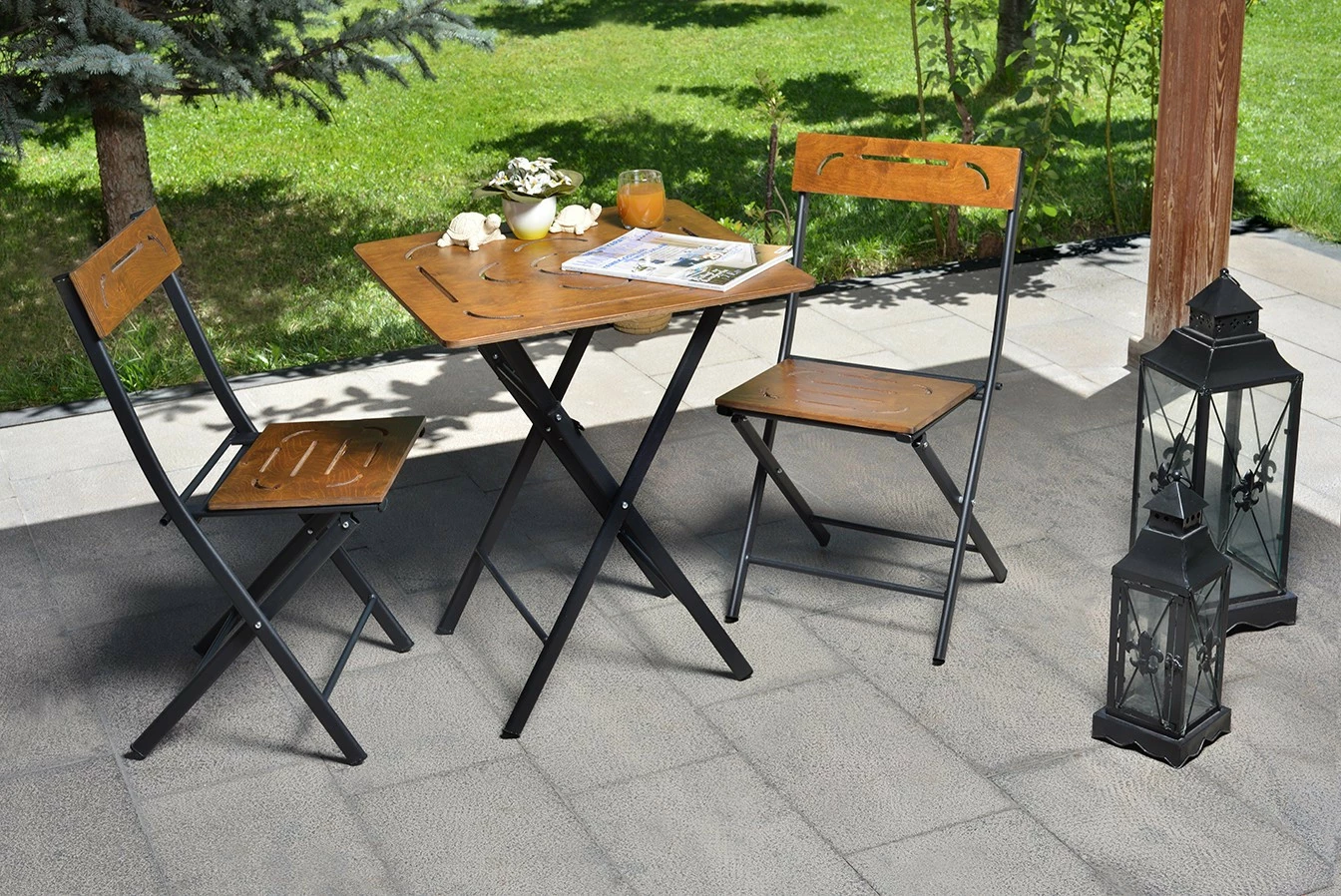 Set tavoline me karrige për terasë, 3 pjesë, ngjyrë arre dhe e zezë, Hanah Home, Bistro Set 3