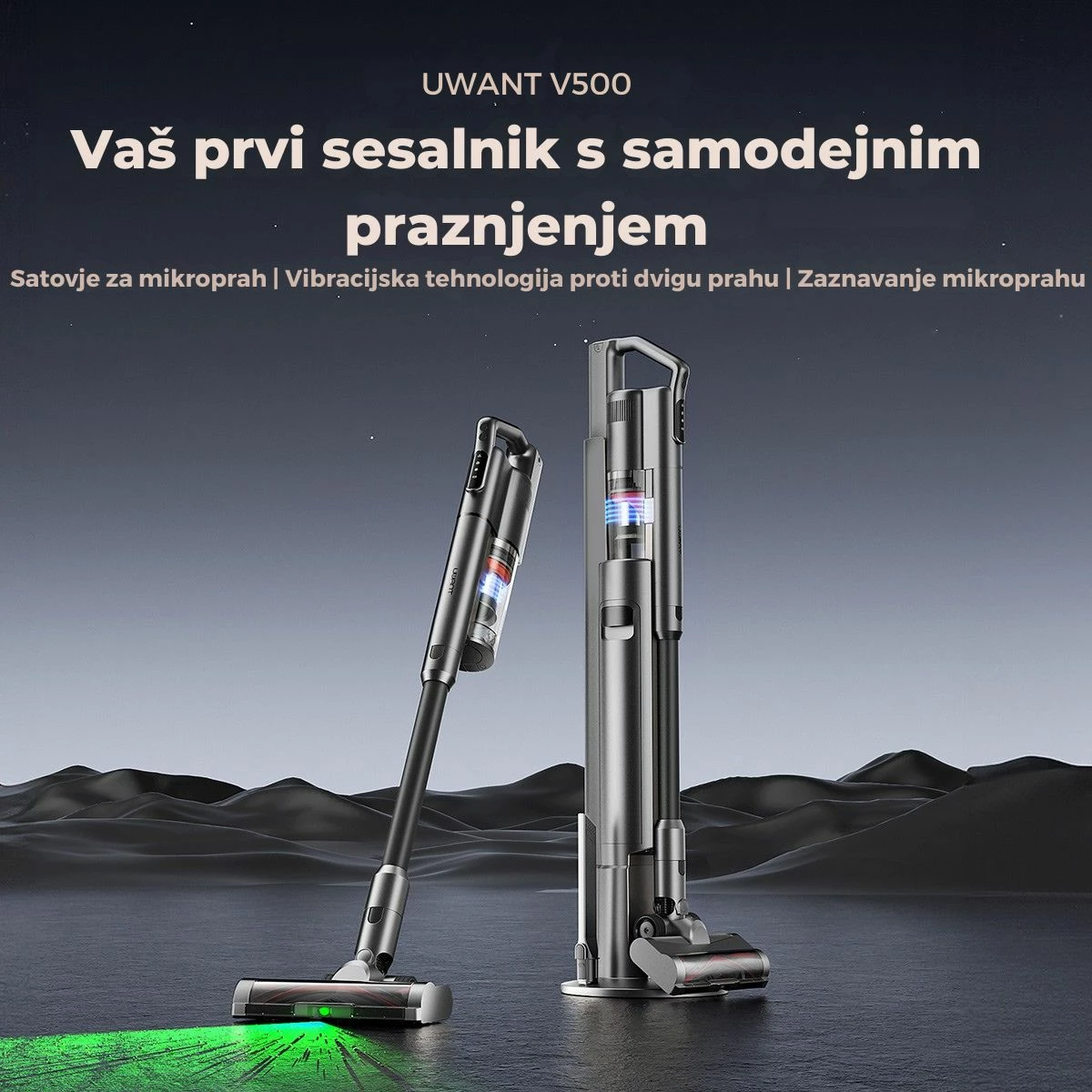 Fshesë me korrent vertikale pa kabllo Uwant V500G 25000Pa, stacion auto-zbrazje 60 ditë, 40 min, gri, set me aksesorë + 2 qese pluhuri