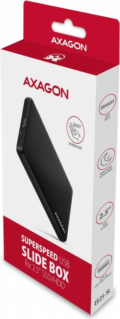 Kasë e jashtme AXAGON EE25-SL, për HDD/SSD 2.5", USB 3.2 Gen1, e zezë
